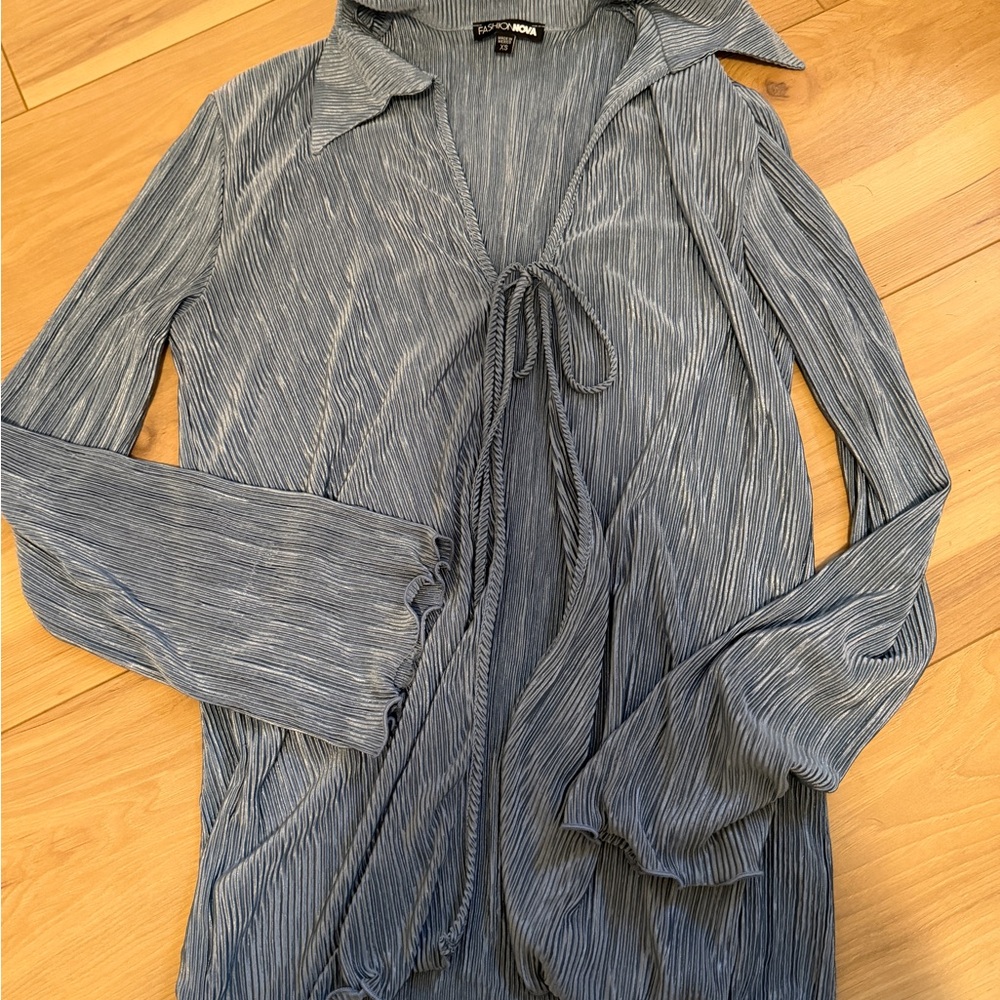 Blue Striped Tie-Front long sleeve